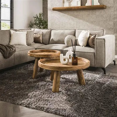 Produktbild von Hoyz-Kollektion – Stativ-Couchtisch – Massive Mango-Sandfarbe – 2er-Set