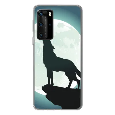 Produktbild von MuchoWow® Handyhülle Schutzhülle Hülle für Huawei P40 Pro Wolf - Mond - Stein Silikon Softcase Handy Hülle - Schutz