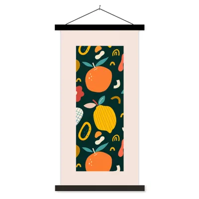 Produktbild von MuchoWow® Textilposter Obst - Muster - Zitrone - Pastell 90x180 cm mit schwarzem Rahmen - Dekoration Wohnzimmer
