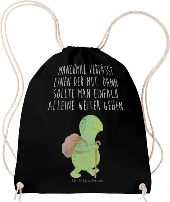 Produktbild von Mr. & Mrs. Panda Beutel Schildkröte Wanderer - Schwarz - Geschenk, Mut, Stoffbeutel, Neuanfang, wander rucksack, Jutebeutel, Kleiner, Schildkröten, Turnbeutel