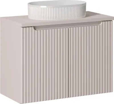 Immagine prodotto di Mobile Bagno Con Piano Da 80 Cm, Lavabo Da Appoggio In Cashmere Con Superficie Scanalata
