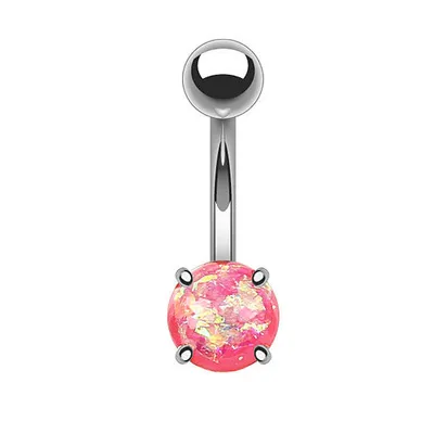 Produktbild von Taffstyle Bauchnabelpiercing Bauchnabelpiercing Stecker Edelstahl mit eingefassten Glitter Opal, Pink