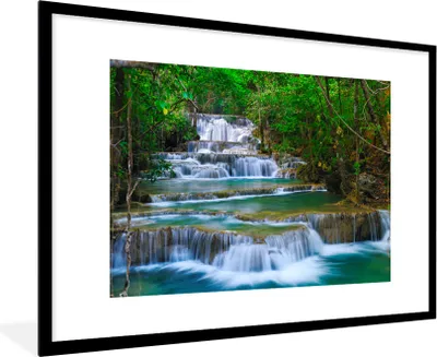 Produktbild von MuchoWow® Gerahmtes Poster Wasserfall - Bäume - Natur - Dschungel 90x60 cm - Poster mit Schwarzem Bilderrahmen Wandposter Rahmen Foto Bilder - Wanddekoration - Fotos