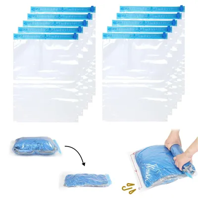 Obrázek produktu pro Vakuové sáčky na oblečení - Cestování - 10 ks - Opakovaně použitelné - 35 x 50 cm - Průhledné
