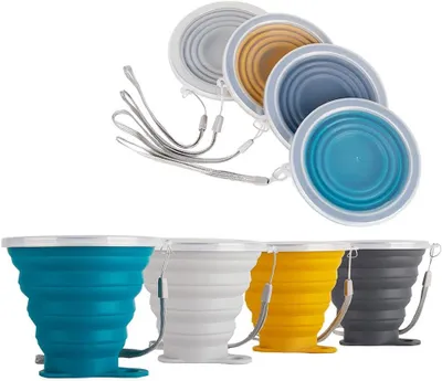 Produktbild von Opvouwbare Becherer Set 4 Stück, Silikon Trinkbecher mit Deckel, wiederverwendbar, für unterwegs