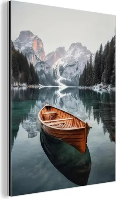 Produktbild von MuchoWow Wanddekoration Metall Metallbild Wandkunst 90x120 cm Boot - Berge - Natur - Wasser MuchoWow Aluminium Gemälde - Industrial