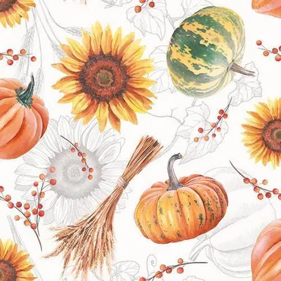 Produktbild von 20 Servietten Pumpkins and Sunflowers - Kürbisse und Sonnenblumen 33x33cm