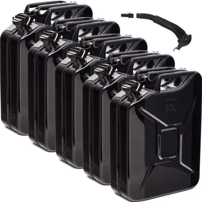 Produktbild von BW® Kraftstoffkanister Metall Benzinkanister 5x 20 Liter mit Ausgießer - Schwarz RAL 9005 - UN-Zulassung - Hergestellt in Europa
