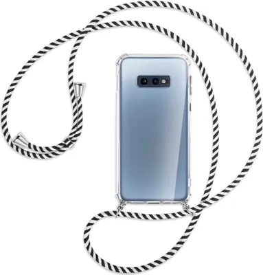 Produktbild von Handykette Backcover-Schutzhülle mit Band (Metall silberfarben) für Samsung Galaxy S10e - schwarz/weiß gestreift