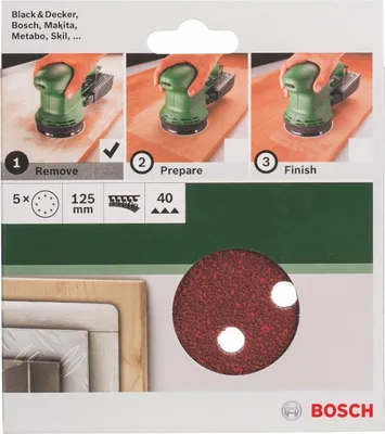 Produktbild von Bosch 5 tlg. Schleifblatt Set Ø 125 mm, K 40 Zubehör Exzenterschleifer