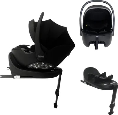 Produktbild von Novi Jacky Pro 360 V2 I-Size Autositz – ab Geburt bis 87 cm – 360° drehbar – ISOFIX Base – 3-Punkt-Gurt – Sonnenkapuze – Basic Black