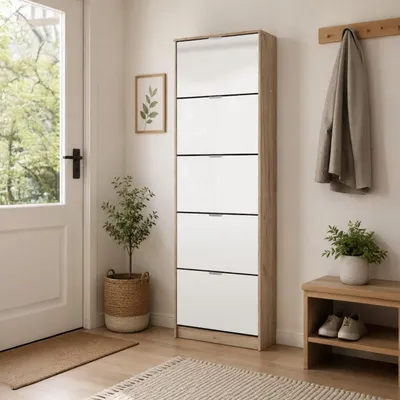Immagine prodotto di Dmora Scarpiera Dentro 67x28x192h cm Marrone Rovere Grigio, 10 Ripiani 10 Vani