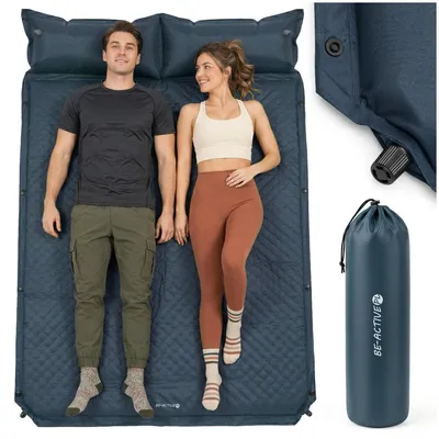 Produktbild von Isomatte mit Kissen für 2 Personen, liegematte selbstaufblasend, faltbar Camping Schlafmatte, 186x130x3 cm Camping, Trekking dunkelblau