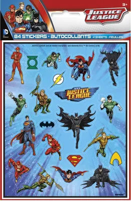 Immagine prodotto di Foglio di adesivi dei supereroi della Justice League con licenza 4 pezzi colorati - taglia unica