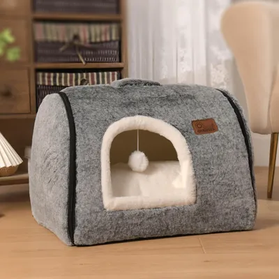 Image de Lit pour chat d'intérieur, doux et confortable, mignon refuge pour chat avec élément amovible