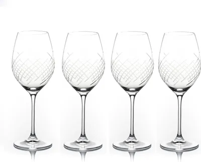 Obrázok produktu pre B.Bohemian krištáľové poháre na víno s ručnou dekoráciou WINDY 470 ml, 4 ks, Sada pohárov na víno