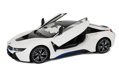 Zdjęcie produktu dla Samochodzik zdalnie sterowany BMW i8 Rastar 1:14 Biały z automatycznymi drzwiami
