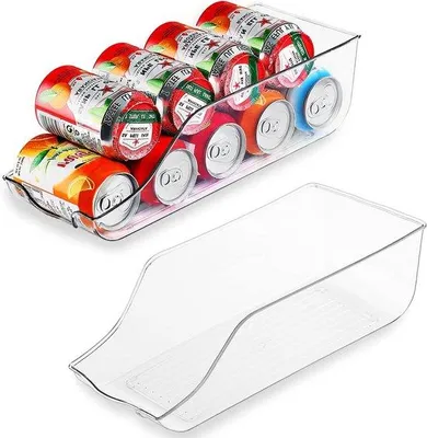 Image de Organisateur de réfrigérateur pour canettes, transparent, lot de 2