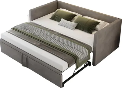 Produktbild von 2-in-1 Schlafsofa - Ausziehbares Bett 90/180x200 cm - Samtpolsterung - Lattenrost - Stauraum - Holzgestell - Grau