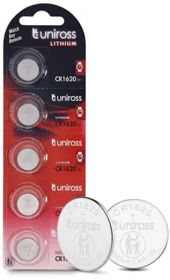 Productafbeelding van Uniross U5CR1620, Wegwerpbatterij, CR1620, Lithium, 3V, 5 stuks, Zilverkleurig