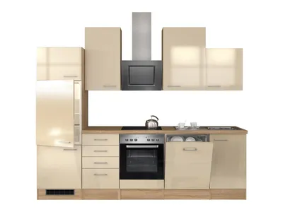 Produktbild von Küchenzeile mit E-Geräten - 280 cm breit - Kaschmir Glanz Sonoma Eiche – Neapel