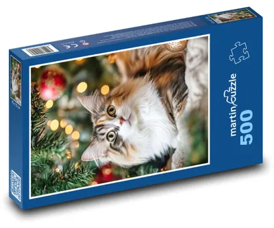 Produktbild von Puzzle 500 Katze am Weihnachtsbaum - martinpuzzle