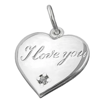 Produktbild von Anhänger 16mm Herz mit Schriftzug - I love you- und Zirkonia glänzend Silber 925 silber 16mm