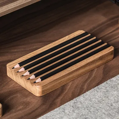 Produktbild von Stifthalter Stift-Organizer Stiftständer Eichenholz Handgefertigt Schreibtischorganizer Wohnaccessoires, Ordnungsboxen, Tisch-Organizer, Schreibtischzubehör, Holztablett, Tablett, Schreibtischablage Eichenholz