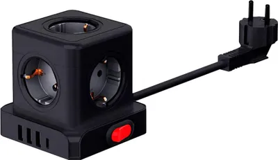 Obrázek produktu pro Základní stanice s 5 zásuvkami Schuko 2p+t s vypínačem, 16 A, 3680 W, 250 V + 4 USB 3,1 A (3 A + 1 C), kabel 1,5 m, černá