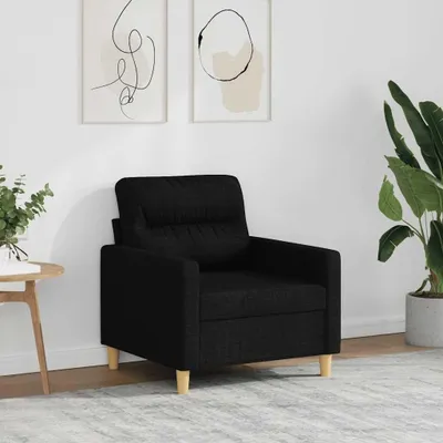 Immagine prodotto di Poltrona nera, larga 60 cm, con rivestimento in tessuto e struttura in metallo robusta, ideale per sedersi comodamente e rilassarsi