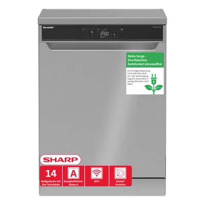 Produktbild von Sharp QW-WNA4YF42AI-DE Geschirrspüler 60 cm 14 Maßgedecke EEK A 42 dB WiFi AutoDoor SteamWash AquaStop Edelstahl