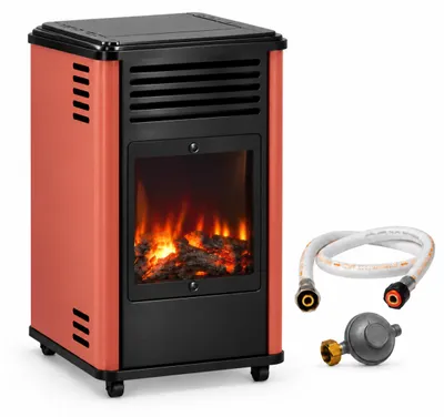 Image de Poêle à gaz mobile 3,4KW Effet feu de bois - Chauffage gaz Rouge & Noir + Tuyau gaz + Détendeur butane Manhattan Sahara