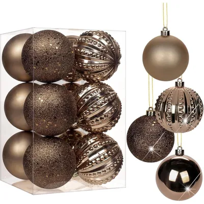 Produktbild von Weihnachtskugeln 8CM Braun 12 Stück Bruchsicher Kunststoff Weihnachtsdeko Baumschmuck