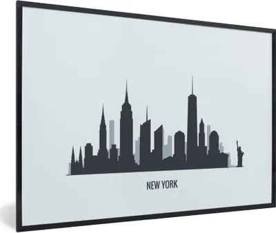 Produktbild von MuchoWow® Gerahmtes Poster New York - Skyline - Schwarz - Weiß 60x40 cm - Poster mit Schwarzem Bilderrahmen Wandposter Rahmen Foto Bilder - Printing - Wanddeko Schlafzimmer