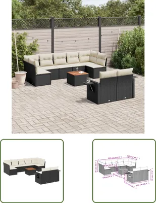 Produktbild von The Living Store 10-tlg. Garten-Sofagarnitur mit Kissen Schwarz Poly Rattan