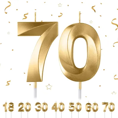 Productafbeelding van Verjaardagskaarsen Cijfer 70, 3D Gouden Verjaardagskaarsen voor Taartdecoratie
