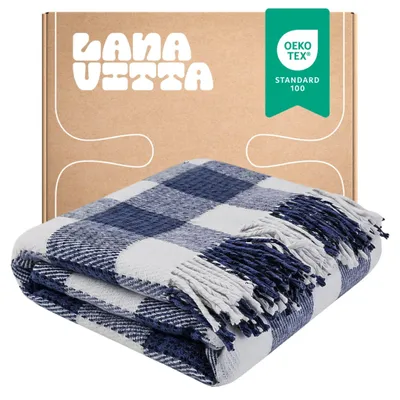 Zdjęcie produktu dla Koc Półwełniany Veronika Narzuta na łóżko Pled Niebieski 170x210 cm