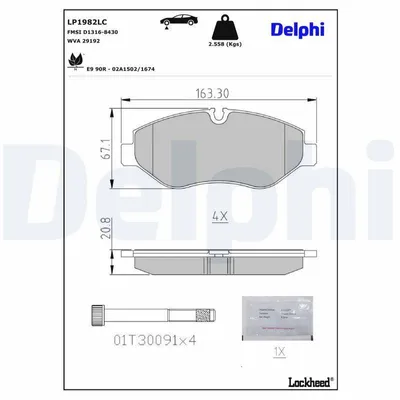 Image de Jeu de plaquettes de frein DELPHI pour VW CRAFTER 30-50 fourgon (2E) LP1982LC