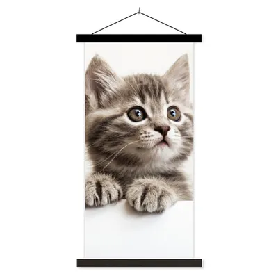 Produktbild von MuchoWow® Textilposter Katze - Grau - Tiere 90x180 cm mit schwarzem Rahmen - Dekoration Wohnzimmer
