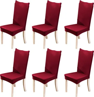 Produktbild von 6 PCS Stretch Dining Stuhlbezüge Abnehmbare waschbare Elasthan-Schonbezüge Stuhlschutzbezüge Wine Red