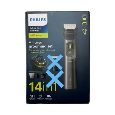 Zdjęcie produktu dla Philips Multigroom Series 9000, trymer do brody i maszynka do strzyżenia włosów 14 w jednym z ostrzem OneBlade, głowicą i korpusem, 27 ustawień długości (0,2-20 mm) (model MG9550/15)
