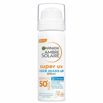 Produktbild von Garnier Super UV Over Make-up Spray mit LSF 50+, Schutz für das Gesicht gegen UV-Strahlen und äußere Umwelteinflüsse, Mit Hyaluronsäure, Ambre Solaire
