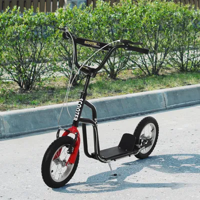 Zdjęcie produktu dla Hulajnoga dziecięca z podwójnym hamulcem, hulajnoga na pedały, opony pneumatyczne, stalowa, czarna | 120 x 58 x 75–80 cm | 12 cali | do 100 kg | od 5 lat