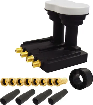 Produktbild von PremiumX Quad Monoblock LNB 3° PXMB-3Q Sat für 4 Teilnehmer DVB-S2 UHD 4K 8x F-Stecker und 4x Gummitülle