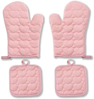 Imagen del producto de Unyqoos® - Juego de 4 guantes de horno: resistentes al calor, reforzados, con superficie antideslizante, flexibles y cómodos, ideales para hornear y asar a la parrilla, color rosa
