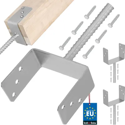 Obrázok produktu pre KOTARBAU® Sada 2 ks U-držiakov na stĺpy na zabetónovanie 161 mm s vlnitou skrutkou, kotva na stĺpy, pätka na stĺpy s betónovou kotvou, pozinkovaná oceľ