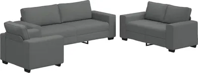 Produktbild von vidaXL 3-tlg. Sofagarnitur mit Kissen Dunkelgrau Stoff