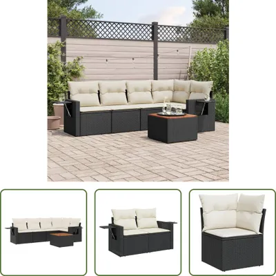 Produktbild von The Living Store 6-tlg. Garten-Sofagarnitur mit Kissen Schwarz Poly Rattan