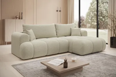 Produktbild von Ecksofa TREVIO Rechts in Creme Stoff FREDO 260 × 93 x 165 cm – Modernes Designsofa mit Ottomane