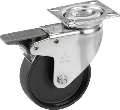 Produktbild von Tarrox Edelstahl Apparate Lenkrolle feststellbar bis 60 kg, 100x24 mm, Plattengröße 60x60 mm